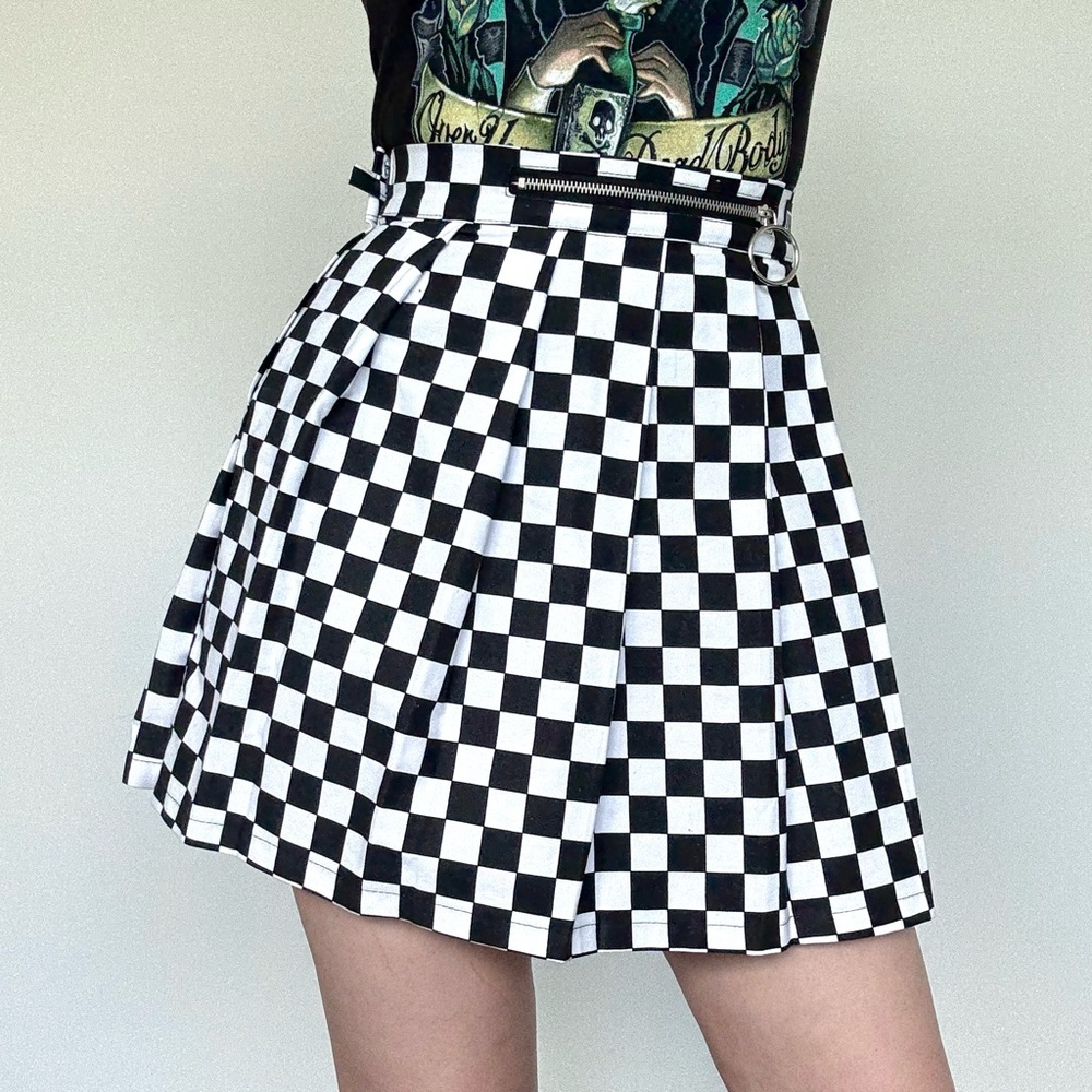 LOVE TOO TRUE checkered pleated skater skirt